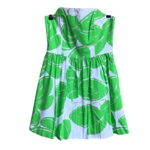 Lilly Pulitzer Lottie Stinger Green White Gold Glitter Strapless Dress